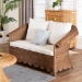bali & pari Detta Natural Rattan Loveseat with Cushion - Handwoven Wicker Settee with Rolled Arms and Scalloped Skirt Base, Boho Coastal Style for Sunroom or Lounge - Detta-Peanut Brown-Rattan-Cushion-LS