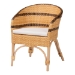 bali & pari Elma Rattan Dining Chair with Cushion - Barrel-Back Accent Chair with Synthetic Woven and Natural Rattan Frame, Boho Coastal Style Seating for Dining or Living Room - Elma-Natural/Brown Stripes-Rattan-Cushion-DC