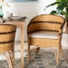 bali & pari Elma Rattan Dining Chair with Cushion - Barrel-Back Accent Chair with Synthetic Woven and Natural Rattan Frame, Boho Coastal Style Seating for Dining or Living Room - Elma-Natural/Brown Stripes-Rattan-Cushion-DC