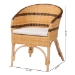 bali & pari Elma Rattan Dining Chair with Cushion - Barrel-Back Accent Chair with Synthetic Woven and Natural Rattan Frame, Boho Coastal Style Seating for Dining or Living Room - Elma-Natural/Brown Stripes-Rattan-Cushion-DC