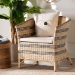 bali & pari Elda Natural Rattan Accent Chair - Wicker Barrel-Back Chair with Two-Tone Woven Stripes and Cushion, Coastal Boho Style Seating for  Living Room or Sunroom - Elda-Natural/Blue Stripes-Rattan-Cushion-DC