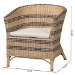 bali & pari Elda Natural Rattan Accent Chair - Wicker Barrel-Back Chair with Two-Tone Woven Stripes and Cushion, Coastal Boho Style Seating for  Living Room or Sunroom - Elda-Natural/Blue Stripes-Rattan-Cushion-DC