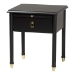 Baxton Studio Tamra Black Wood Nightstand with Pullout Shelf - Modern Transitional Bedside Table with Metallic Accents - SW8000-90NS-Black-Nightstand