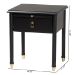 Baxton Studio Tamra Black Wood Nightstand with Pullout Shelf - Modern Transitional Bedside Table with Metallic Accents - SW8000-90NS-Black-Nightstand