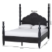 Baxton Studio Martino Four-Poster Platform Bed - Sculpted Post Bed Frame with Panel Headboard, Vintage Spindle Bed, Black, King - SW8636-Black-King Poster Bed