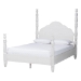 Baxton Studio Martino Four-Poster Platform Bed - Sculpted Post Bed Frame with Panel Headboard, Vintage Spindle Bed, White, King - SW8636-White-King Poster Bed