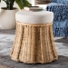 bali & pari Ying Round Natural Rattan Ottoman with Cushion - Handwoven Wicker Pleated Skirt Accent Coffee Table or Extra Seating for Living Room or Sunroom, Small - Ying-Small-Natural/Rattan-Cushion-Ottoman