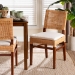 bali & pari Lesia Natural Rattan Dining Chair with Cushion - Handwoven Wicker Side Chair with Mahogany Wood Frame, Coastal Boho Style Seating for Kitchen or Dining Room - Lesia-MDN-Mahogany-Cushion-DC