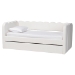 Baxton Studio Palmer Cream Teddy-Bear Fabric Daybed with Rolling Trundle - Scalloped Edge Daybed with Plush Upholstery, Modern Sofa Bed for Bedroom or Guest Room, Twin