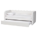Baxton Studio Palmer Cream Teddy-Bear Fabric Daybed with Rolling Trundle - Scalloped Edge Daybed with Plush Upholstery, Modern Sofa Bed for Bedroom or Guest Room, Twin - SP1066-B-CF0034 Cream Teddy Bear Fabric Daybed-Twin