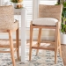 bali & pari Ridley Seagrass Bar Stool with Mahogany Wood Frame - Coastal Seating with Woven Square Back and Cushioned Seat for Bar Island or Lounge, Whitewash - MD-39835 Ridley-White Wash-Cushion-BS