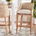 bali & pari Jasper Seagrass Bar Stool with Mahogany Wood Frame - Coastal Seating with Woven Wingback and Cushioned Seat for Bar Island or Lounge, Whitewash - MD-39838 Jasper-White Wash-Cushion-BS