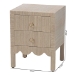 bali & pari Juniper Grasscloth Nightstand with Scalloped Base - Woven Texture 2-Drawer Bedside Table with Gold Ring Pulls, Accent Bedroom Storage Furniture - Juniper-Scalloped-Beige-NS