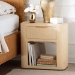 bali & pari Beauford Grasscloth 1-Drawer Nightstand with Open Shelf - Woven Texture Bedside Table with Rounded Corners and Gold Handle, Modern Coastal Accent Table for Bedroom or Living Room - Beauford-Light Brown-Rounded Edge-NS