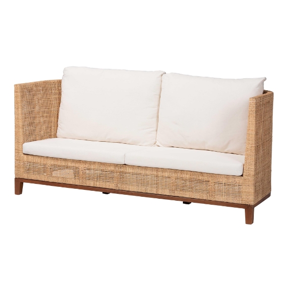 bali & pari Edda Natural Rattan Sofa with Upholstered Cushions - Coastal Style 3-Seater Couch for Living Room or Sunroom