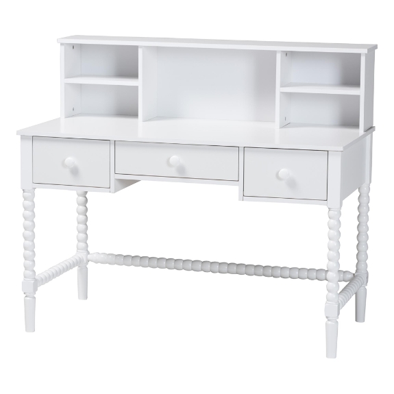 Baxton Studio Archwood Writing Desk with Hutch - 3-Drawer Wood Desk with Bobbin Design for Home Office or Bedroom Workspace, White