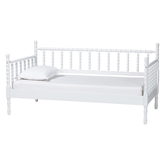 Baxton Studio Laurent Daybed - Spindle Platform Bed Frame with Bamboo-Style Turned Posts, Classic Cottage Farmhouse Furniture, Twin, White