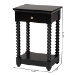 Baxton Studio Terentia Nightstand with Bobbin Legs - 1-Drawer Bedroom Side Table with Storage Shelf, Black - KL-1757-1 DRW-Black/Wooden-NS