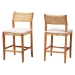 bali & pari Chatura Natural Rattan and Mahogany Wood 2-Piece Counter Stool Set - Handwoven Wicker Stool with Angled Back, Coastal Boho Seating for Kitchen Island, Counter Height