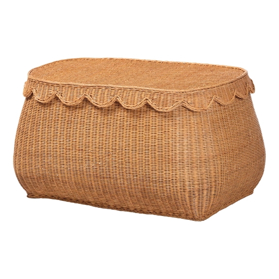 bali & pari Ayleen Natural Rattan Basket with Scalloped Lid - Handwoven Wicker Storage Box, Boho Coastal Home Decor, Large