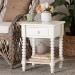 Baxton Studio Raynera End Table with Bobbin Legs - 1-Drawer Accent Table with Spindle Turned Legs and Open Shelf, Cottage Farmhouse Style Side Table for Living Room - JY25A033-White Wooden-ET