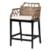 bali & pari Abiel Natural Rattan Counter Stool with Arms and Removable Cushion - Handwoven Wicker Stool with Mahogany Wood Frame, Coastal Boho Seating for Kitchen or Dining Area