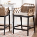 bali & pari Abiel Natural Rattan Counter Stool with Arms and Removable Cushion - Handwoven Wicker Stool with Mahogany Wood Frame, Coastal Boho Seating for Kitchen or Dining Area - Abiel-Grey/Black-Wooden/Rattan-Cushion-CS