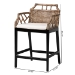 bali & pari Abiel Natural Rattan Counter Stool with Arms and Removable Cushion - Handwoven Wicker Stool with Mahogany Wood Frame, Coastal Boho Seating for Kitchen or Dining Area - Abiel-Grey/Black-Wooden/Rattan-Cushion-CS