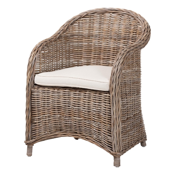 bali & pari Amanda Natural Rattan Armchair - Handwoven Wicker Barrel Chair with Removable Cushion, Coastal Boho Style Accent Seating