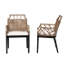 bali & pari Abiel Natural Rattan 2-Piece Dining Armchair Set with Cushion - Handwoven Wicker Chair with Mahogany Wood Frame, Coastal Boho Seating for Dining Room or Kitchen - Abiel-Grey/Black-Wooden/Rattan-DC