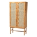 bali & pari Augusto Teak Wood Cabinet - 2-Door Storage Organizer with Woven Rattan, Modern Tropical Accent for Living Room or Bedroom