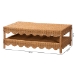 bali & pari Oteria Natural Rattan Coffee Table - Handwoven Wicker Cocktail Table with Scalloped Detailing and Open Shelf, Coastal Boho Living Room Accent - Palm Short-Light Honey Rattan-CT