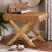 bali & pari Modesta Natural Rattan Accent Bench - Handwoven Wicker Seating with Scalloped Apron and X-Frame Base, Coastal Boho Entryway or Bedroom Seating - DC9050 Mod-Natural Rattan-Bench