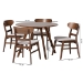 Baxton Studio Reva Wood 5-Piece Dining Set - Mid-Century Modern Table with Matching Chairs for Dining Room or Kitchen - Everwood/Hexa-Taupe/Walnut-5PC Dining Set