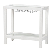 bali & pari Oaklynn Natural Grasscloth Wine Rack - Two-Tier Bar Table with Glass Shelves and Stemware Rack, Modern Coastal Console for Living Room or Dining Room, White