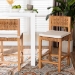 bali & pari Pava Woven Seagrass Counter Stool - Solid Mahogany Wood Stool with Textured Back, Coastal Boho Seating for Kitchen Island, Counter Height - MD-39882-Honey Wooden-Cushion-CS