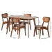 Baxton Studio Kristy 5-Piece Dining Set - Mid-Century Modern Rectangle Table and Chair Set for Dining Room, Kitchen, Apartment - Kristy-Walnut Rattan-Rectangle-5PC Dining Set