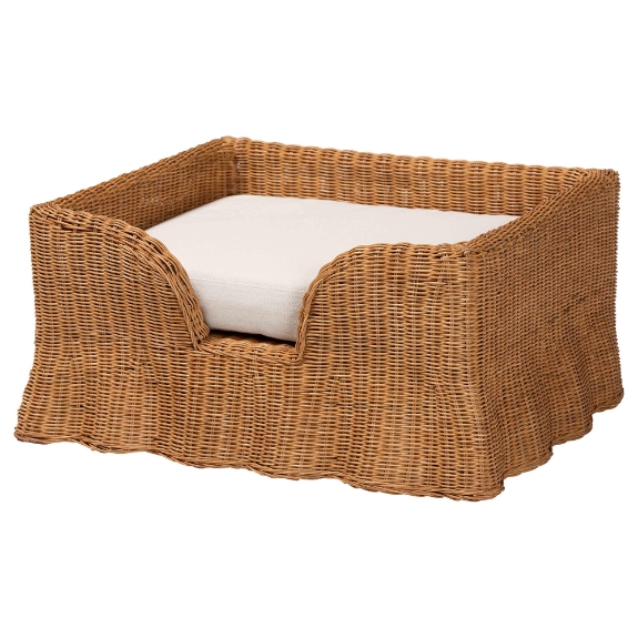bali & pari Belita Natural Rattan Pet Bed with Scalloped Base - Handwoven Wicker Enclosed Lounge Bed for Dogs or Cats with Removable Cushion, 30.2"