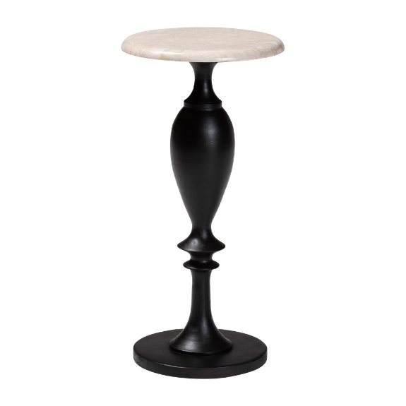 bali & pari Perlita End Table with Marble Stone Top - Sculpted Pedestal Accent Side Table for Living Room or Entryway