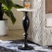 bali & pari Perlita End Table with Marble Stone Top - Sculpted Pedestal Accent Side Table for Living Room or Entryway - J2627-MS-2PCDT-Gry Marble/Blk Wood-ET