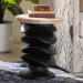 bali & pari Ziva End Table with Petrified Wood Top - Pedestal Accent Side Table for Living Room or Entryway - J2630-2PCDT-Blk/Cream Wood-Blk Wood-ET