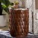 bali & pari Lavanya End Table with Petrified Wood Top - Drum Accent Side Table with Recycled Teak Wood Frame for Living Room or Entryway - J2820S-PW-16PCDT-Blk/Cream/Antique Wood-ET