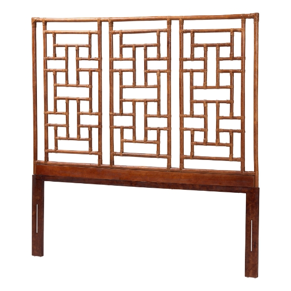 bali & pari Jamuna Marbled Tortoise Natural Rattan Headboard - Handcrafted Coastal Boho Style Bedroom Backdrop, King