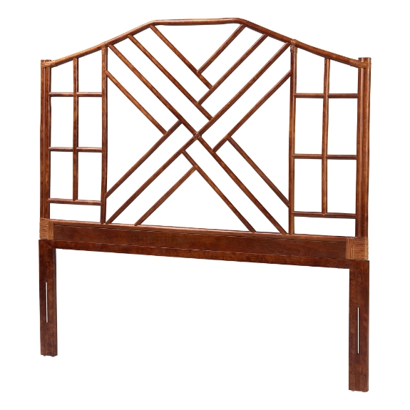 bali & pari Kachiri Marbled Tortoise Natural Rattan Headboard - Handcrafted Coastal Boho Style Bedroom Backdrop, King