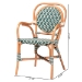 bali & pari Mattie Rattan Bistro Chair - Handwoven Cafe-Style Dining Chair with Curved Arms for Kitchen or Indoor/Outdoor Lounge, Green - Mattie-Rattan-Green/White-Arm-DC