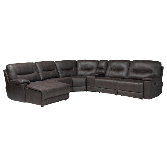 Baxton Studio Mistral 6-Piece Reclining Sectional Sofa with Left-facing Chaise Lounge - Suede Upholstered Modular Sectional with Storage