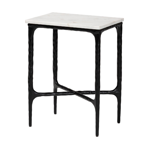 Baxton Studio Akanji Marble End Table - Modern Rustic Accent Table with Hand-Forged Metal Frame for Living Room or Seating Areas, Rectangle