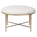 Baxton Studio Fumiye Cocktail Ottoman - Modern Rustic Accent Stool with Hand-Forged Metal Frame and Upholstered Seat for Living Room or Sitting Room, Round 30" - FUR6884-Upholstered Hammer Base-Ottoman