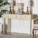 bali & pari Leeba Console Table - 3-Drawer Accent Table with Fluted Wood and Scalloped Framing for Living Room, Hallway, or Entryway - Leeba-Beige-Wooden-3DRW-Console Table