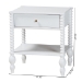 Baxton Studio Callison Spindle Nightstand - 1-Drawer Farmhouse Bedside Table with Open Shelf Storage and Turned Accents for Bedroom, White - MG9020-White-1DW-NS